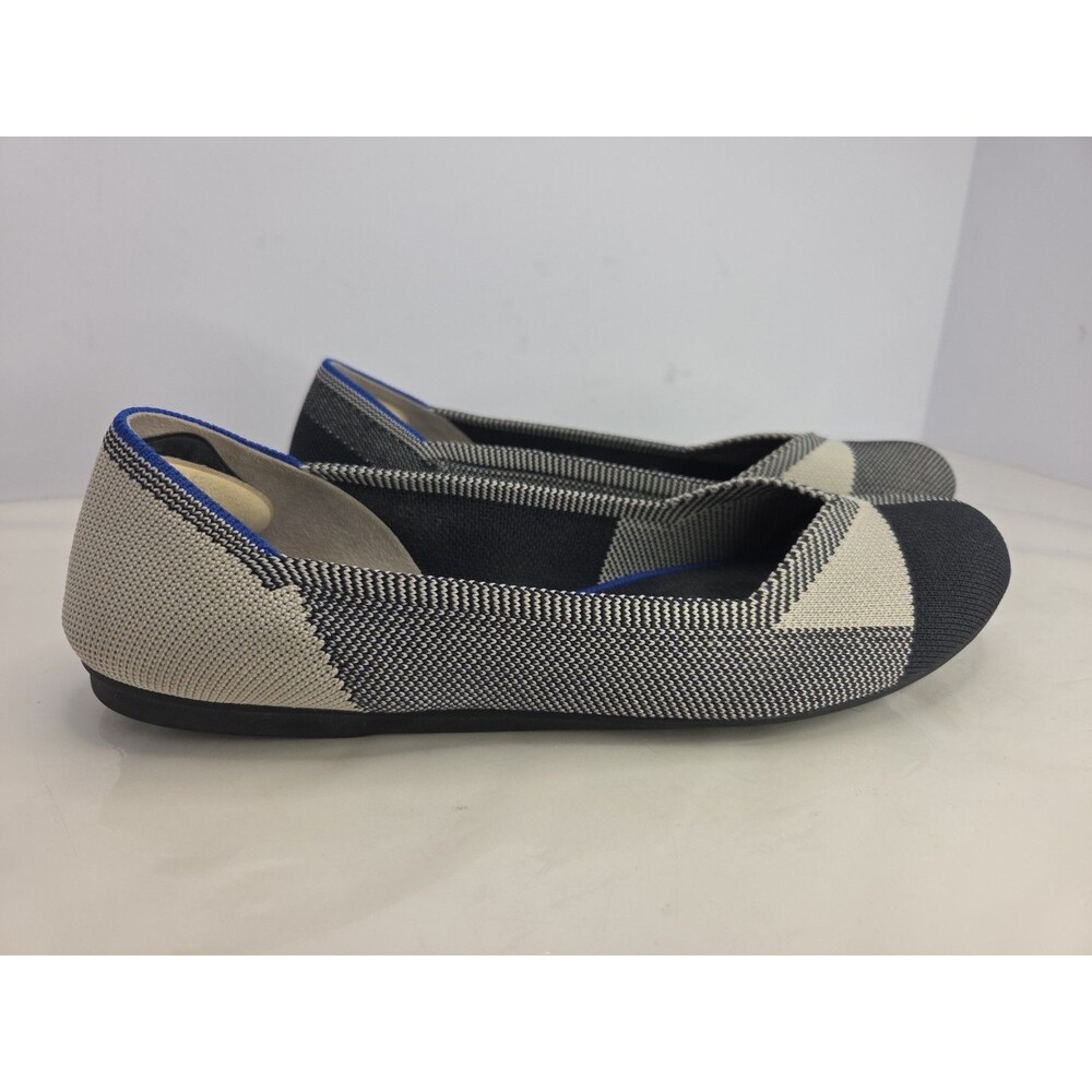 Rothy's Captoe Buffalo Plaid Black & White Ballet Flats Sz 9 Retired-style EUC